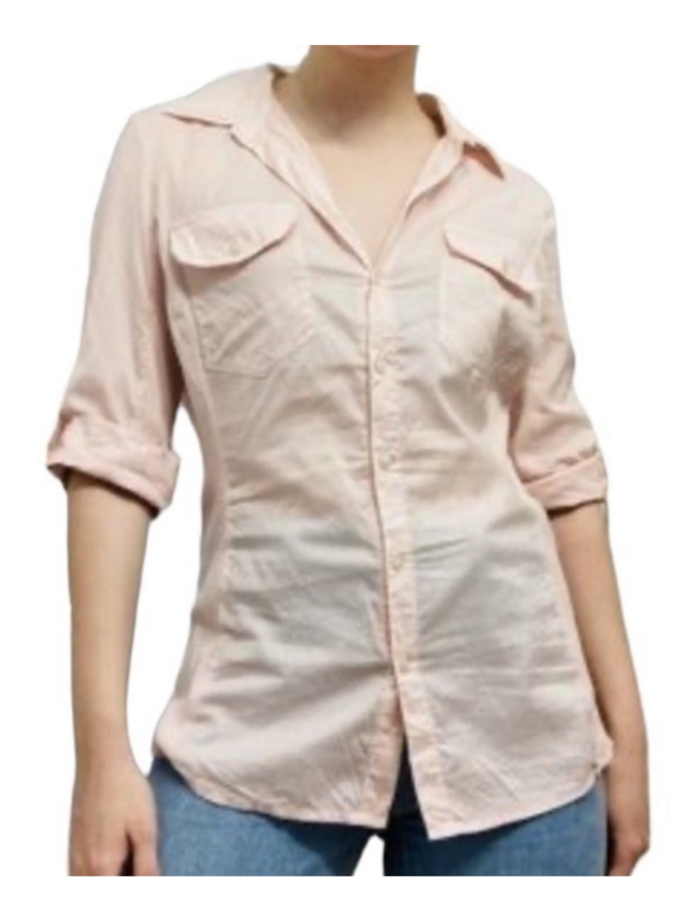 NWT Norma Kamali Women’s Casual Knit Inset Shirt In Pink Blush Size large Cotton